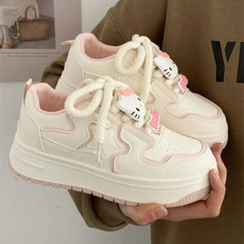 Sanrio Hello Kitty Y2k Platform Off White Shoes for Women Versatile Casual Sneakers Students 2000s White Sneakers Women 2024 New Lusy Store