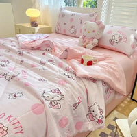 Hello Kitty Kawaii Summer Quilt Anime Cartoon Bedding Quilt Cover Student Bedding Soft Microfiber Bedspread Lightweight Coverlet Lusy Store