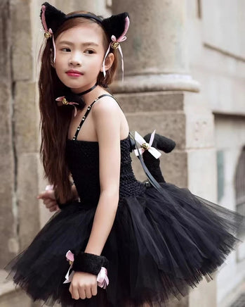 White Cat Tutu Dress for Girls Carnival Halloween Costumes for Kids Toddler Animal Cosplay Outfit for Birthday Party Clothes Set black