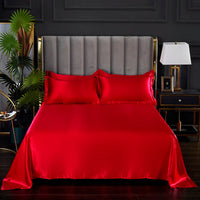 High End Satin Sheets, Soft And Comfortable Solid Color Sheets, Luxurious Single And Twin Bed Sheets da hong se
