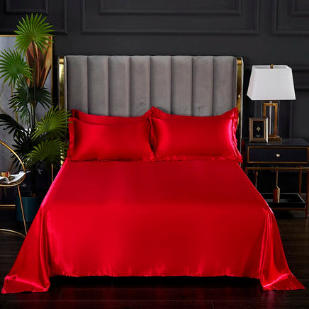 High End Satin Sheets, Soft And Comfortable Solid Color Sheets, Luxurious Single And Twin Bed Sheets da hong se