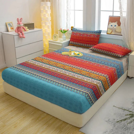 Lusy Store 1 Simple Modern Striped Printed Matte Fitted Sheet, Bedroom Printed Bed Cover, Bedding (Excluding Pillowcases) 