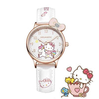 Sanrio Water Resistant Watches Kawaii Cartoon Anime Hello Kitty Kuromi Cinnamoroll High Quality White Leather Watch Girl Gifts 02