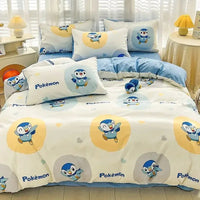 100% Cotton Duvet Set Pokemon Psyduck Eevee 4pcs Set Kids Pure Cotton 3pcs Pack of Bed sheets Pillow cases duvet covers Lusy Store