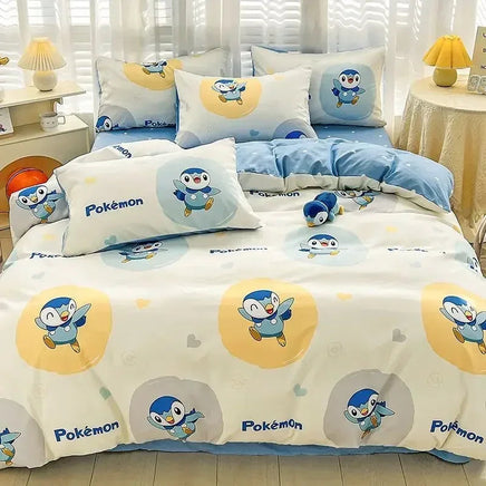 100% Cotton Duvet Set Pokemon Psyduck Eevee 4pcs Set Kids Pure Cotton 3pcs Pack of Bed sheets Pillow cases duvet covers Lusy Store