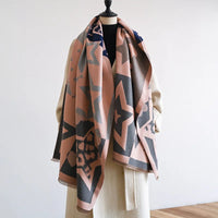 Lusy Store 2024 Luxury Star Two-Sided Scarf For Women Warmer Winter Cashmere Pashmina Scarves Shawls Female Thick Blanket Wraps Foulard 