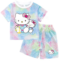 Hello Kitty Sets Summer Breathable Soft Children Clothes Baby Girls Cute Cartoon Short Sleeve Thin Two Piece Suit Gift