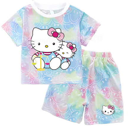 Hello Kitty Sets Summer Breathable Soft Children Clothes Baby Girls Cute Cartoon Short Sleeve Thin Two Piece Suit Gift