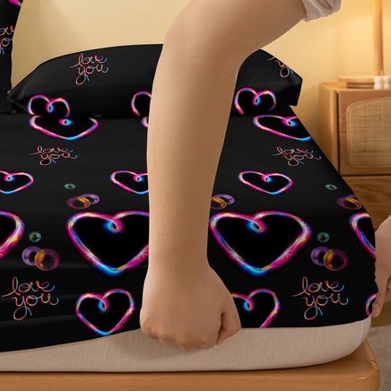 Lusy Store 1 Piece of Heart Flashing Emotion Pattern Frosted Bedsheet, Bedroom Printed Bedspread, Bedding (Excluding Pillowcases) 