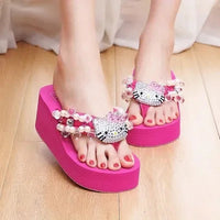 Hello Kitty Sanrio Soft Flip Flop Sandals Y2k Beach Slides Shoes Women Casual Wedge High Heels Platform For Slippers Ladies Gift