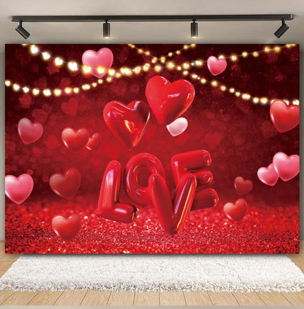 Valentine's Day Backdrop Red Love Heart Balloon Romantic Bridal Shower Photography Background