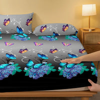 Lusy Store 1 Piece of Flower Flying Butterfly Dance Pattern Frosted Bedsheet, Bedroom Printed Bedspread, Bedding (Excluding Pillowcases) 
