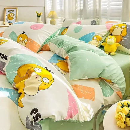 100% Cotton Duvet Set Pokemon Psyduck Eevee 4pcs Set Kids Pure Cotton 3pcs Pack of Bed sheets Pillow cases duvet covers Lusy Store