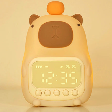 Cute Rechargable Kids Alarm Clock Night Light Touch Snooze Always-on Display Desktop Table Clock 12/24H Alarm Music LED Clock Yellow