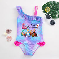 Alice in Wonderland Girls Swimsuit Mermaid Fish Scale One-Piece Bathing Suits Children's Dresses Summer Swimwear Beach Suit Kids Lusy Store