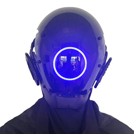 JAUPTO Punk Mask Cosplay for Men, LED Round Light Mask for Women Cosplay Halloween Fit Party Music Festival Accessories Blue