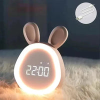 Mini cartoon rabbit LED alarm clock night light for students dormitory digital display children wake up light USB charging Pink CHINA