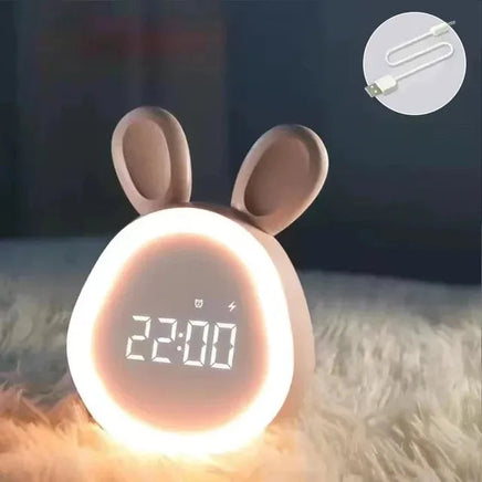 Mini cartoon rabbit LED alarm clock night light for students dormitory digital display children wake up light USB charging Pink CHINA