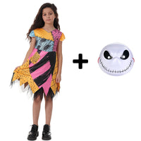 2024 halloween Costumes Kids Girls Cosplay Clothing The Nightmare Before Christmas Children Princess Sally With Bag Suit 2-10T 2pcs set C