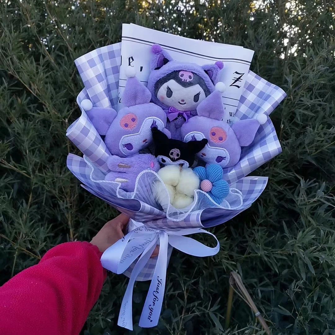 Lusy Store LLC Hello Kitty Kuromi Melody Cinnamoroll Plush Bouquet Home Decoration Xmas Friend Gifts Bouquet