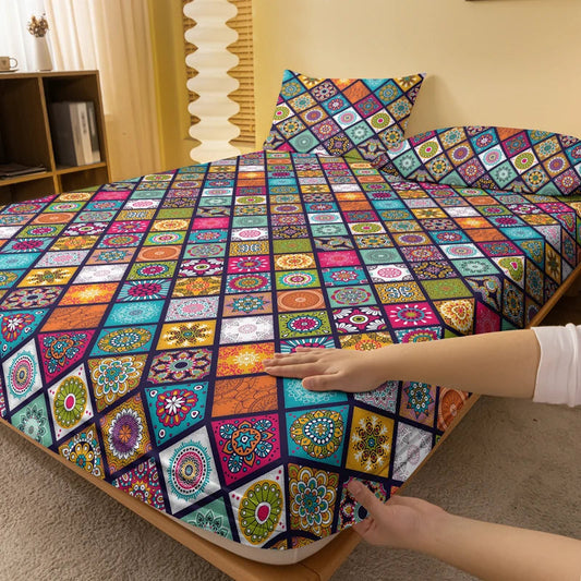 1 Bohemian patterned frosted bedsheet, bedroom printed bedspread, bedding (excluding pillowcases) Lusy Store