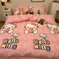 Hello Kitty Bedding Set Kawaii Cartoon Bed Linen Sheet Duvet Cover With Pillowcase Girls Bed Cover Set G