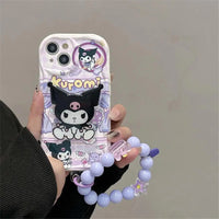 Kuromi Hello Kitty Bracket Bracelet Phone Case For iPhone 16 15 Pro Max 14 11 12 13 Mini XR 8 7 Plus X XS SE Sanrio Cute Cartoon P2