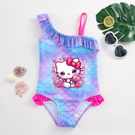 Hello Kitty Girls Swimsuit Mermaid Fish Scale One-Piece Bathing Suits Children's Dresses Kids Wear Summer Swimwear Beach Suit 022