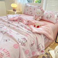 Hello Kitty Kawaii Summer Quilt Anime Cartoon Bedding Quilt Cover Student Bedding Soft Microfiber Bedspread Lightweight Coverlet Lusy Store