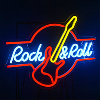Lusy Store LLC Rock Roll Neon Signs Guitar Music Led Neon Wall Decor for Game Room Music Party Rock Studio Bar Disco Neon Sign