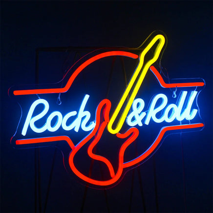 Lusy Store LLC Rock Roll Neon Signs Guitar Music Led Neon Wall Decor for Game Room Music Party Rock Studio Bar Disco Neon Sign
