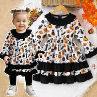 Prowow 2-8Y Kids Purple Halloween Dresses For Girls Long Sleeve Princess Mesh Spooky Spider Dress Children Halloween Costumes Halloween Print