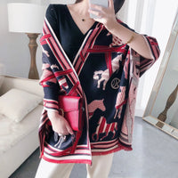 Throw Blanket Luxury Winter Cashmere Scarf Women Design Warm Blanket Horse Scarves Female Shawl Wraps Poncho Feminino Inverno Lusy Store