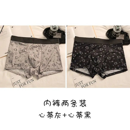 Men Hello Kitty Underwear Kawaii Student Cartoon Ice Silk No Trace Summer Printing Loose Four Corners Boxer Pants Briefs Gift 6
