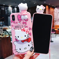 Lusy Store For Samsung Galaxy A10 A20 A30 A50 A70 A12 A71 A51 A13 A53 A14 A24 A54 A05 A25 A55 A16 A06 Hello Kitty Case With Holder Rope 