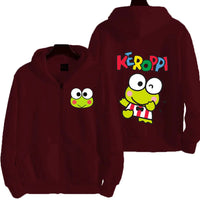 Men Zip Up Hoodie Keroppi White Cartoon Anime Sweatshirt for Couples Red Wine