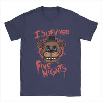 Five Nights T-Shirts for Men At Freddys Novelty Pure Cotton Tee Shirt Round Collar Short Sleeve Plus Size Clothes Navy Blue
