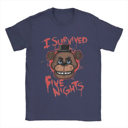 Five Nights T-Shirts for Men At Freddys Novelty Pure Cotton Tee Shirt Round Collar Short Sleeve Plus Size Clothes Navy Blue