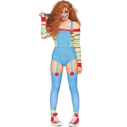 2024 Women Play Movie Character Bodysuit Chucky Doll Costume Set Halloween Costumes for Women Scary Nightmare Killer Doll E