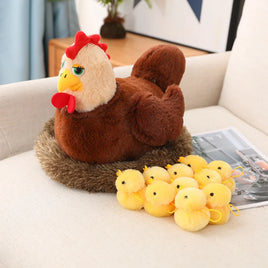 Lusy Store LLC Swan Chick Family Plush Toy Chicken Mother Baby Lifelike Animals Stuffed Doll With Nest Kids Comforting Gift Plush
