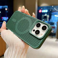 Magnetic For Magsafe Cooling Breathable Shell Case For iPhone 16 15 14 13 12 Pro Max Plus Shockproof Heat Dissipation Cover Case Green