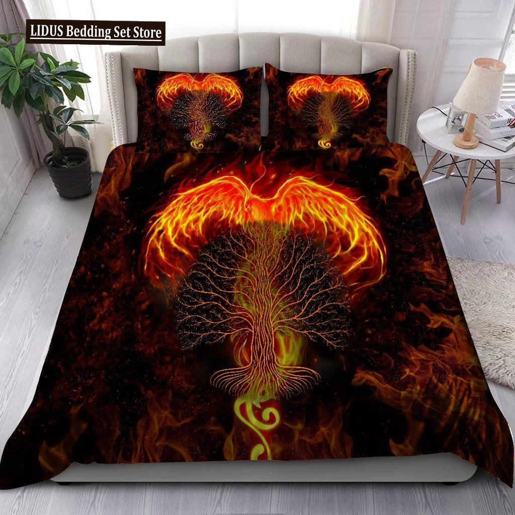 Dragon And Phoenix Duvet Cover Set Full Queen Size, Fantasy World Monster Gothic Bedding Sets Bohemian Mandala Comforter Cover Lusy Store