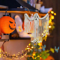Halloween Ghost Wall Hanging Decor, Macrame Fringe Spooky Ghost Ornaments, for Home, Living Room, Fireplace, Haunted House Decor