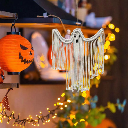 Halloween Ghost Wall Hanging Decor, Macrame Fringe Spooky Ghost Ornaments, for Home, Living Room, Fireplace, Haunted House Decor