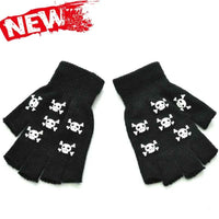 New Adult Cosplay Halloween Skeleton Skull Half Finger Punk Gloves Glow in the Dark Fingerless Stretch Knitted Winter Mittens style 3