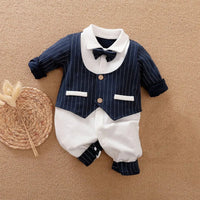 3-18M Boys Romper Newborn Striped Gentleman Tuxedo Infant Party Costume Baby Cotton Halloween Outfit Long Sleeve Formal Clothes ED85A6