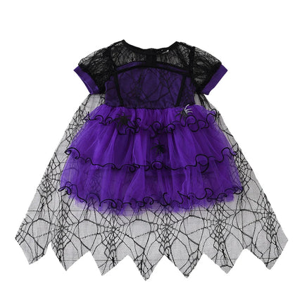 2-7Y Halloween Witch Cosplay Party Dress Cute Spider Mesh Cape Clothes Halloween Costumes for Baby Carnival Party Gifts set6