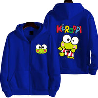 Men Zip Up Hoodie Keroppi White Cartoon Anime Sweatshirt for Couples Blue