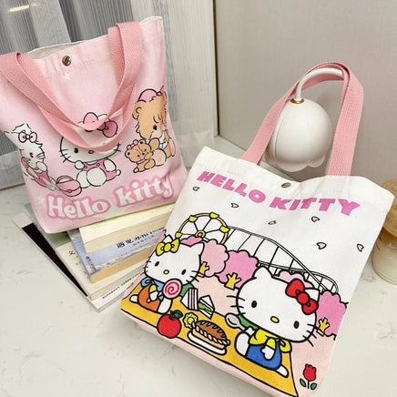 Hello Kitty Cartoon Shoulder Bag (26x24cm) - Light Canvas Shopping Tote
