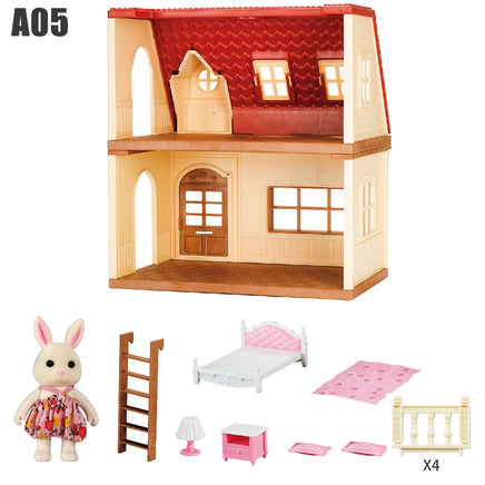 Simulation Kitchen Forest Family Small House Double Three- Story Villa Reindeer Animal Model Furniture Toy Gifts 1